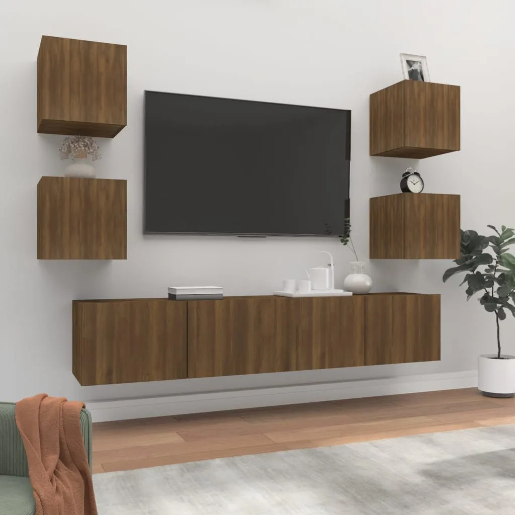 vidaXL Set Mobili Porta TV 6 pz Rovere Marrone in Legno Multistrato