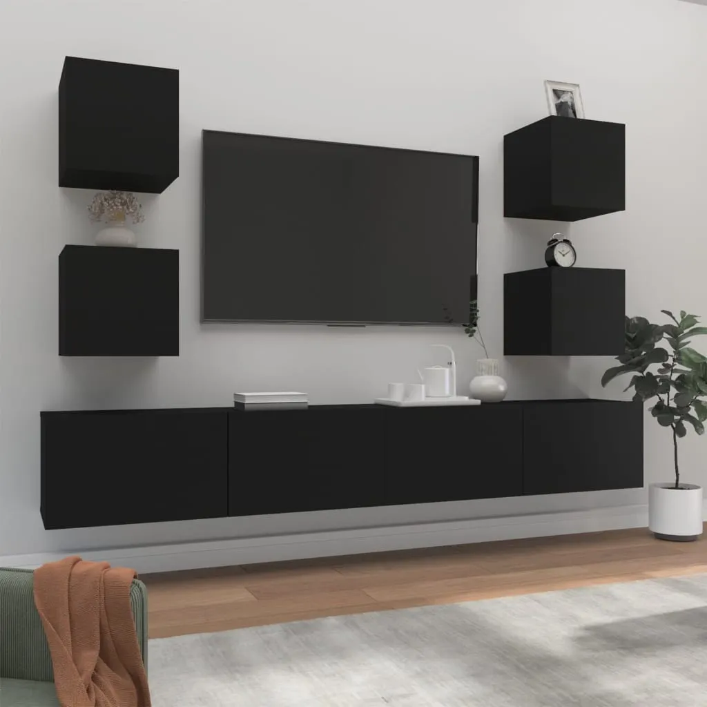 vidaXL Set Mobili Porta TV 6 pz Nero in Legno Multistrato