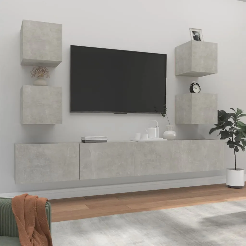 vidaXL Set di Mobili Porta TV 6 pz Grigio Cemento in Legno Multistrato