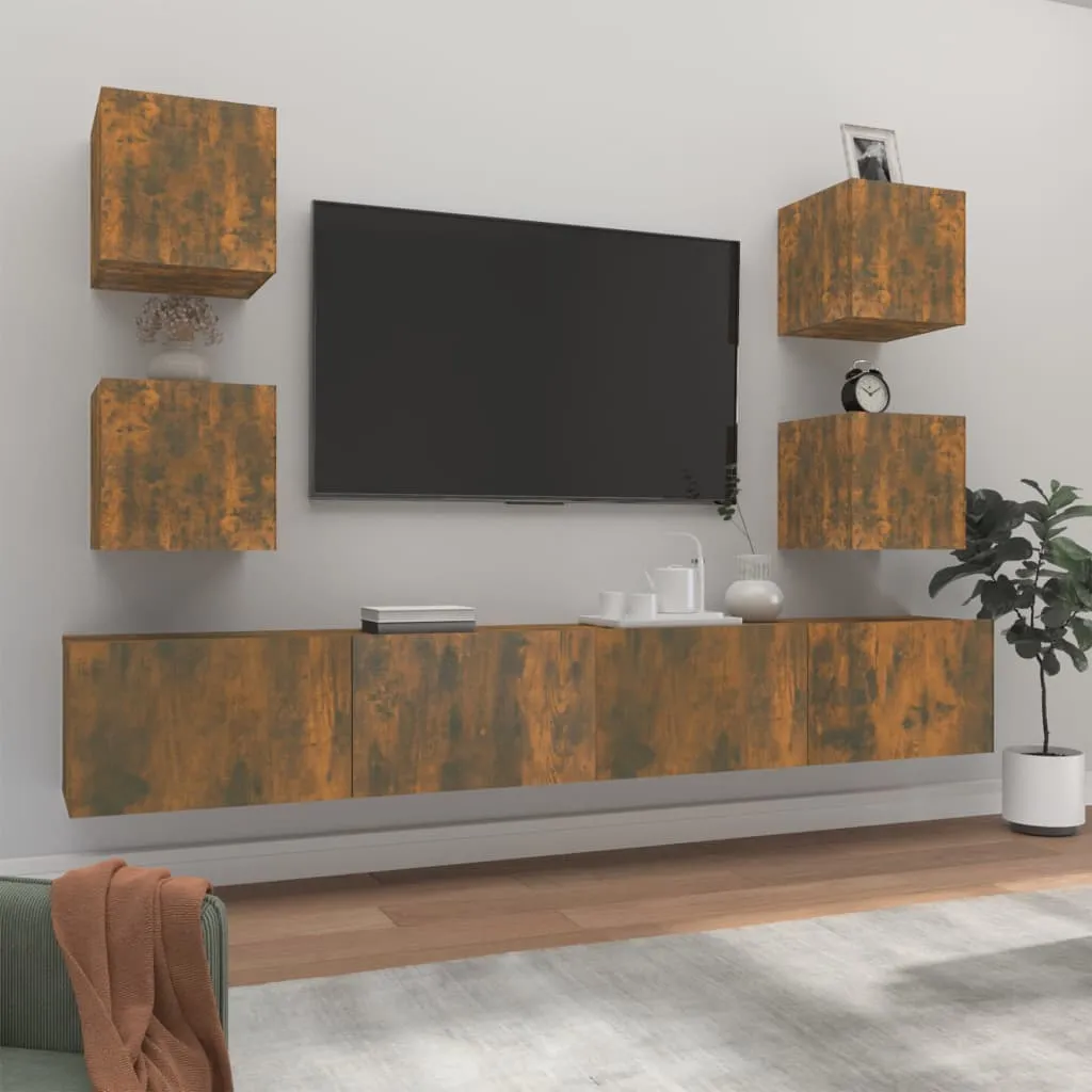 vidaXL Set di Mobili Porta TV 6 pz Rovere Fumo in Legno Multistrato