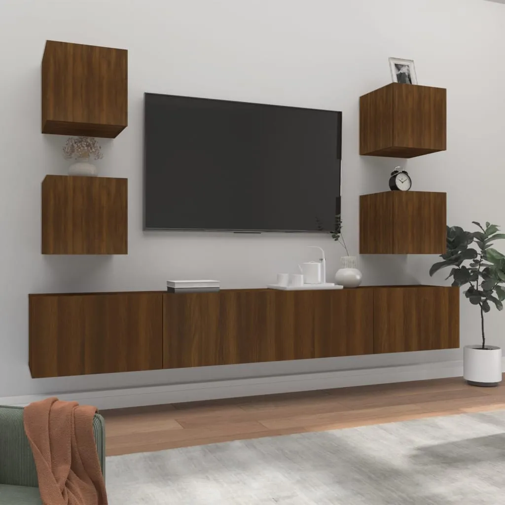 vidaXL Set Mobili Porta TV 6 pz Rovere Marrone in Legno Multistrato