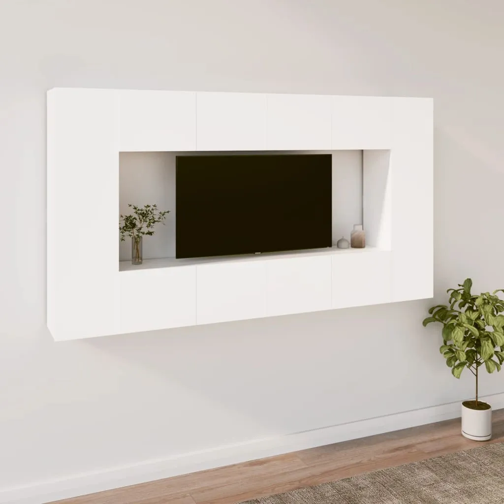 vidaXL Set Mobili Porta TV 8pz Bianco in Legno Multistrato