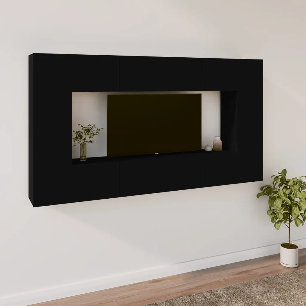 vidaXL Set Mobili Porta TV 8pz Nero in Legno Multistrato