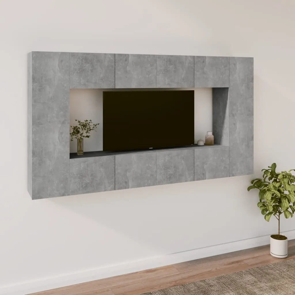 vidaXL Set Mobili Porta TV 8pz Grigio Cemento in Legno Multistrato