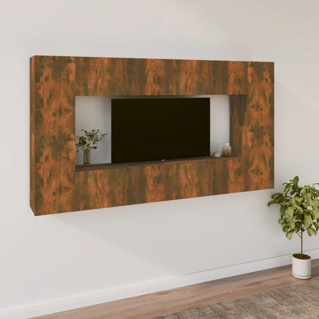 vidaXL Set Mobili Porta TV 8pz Rovere Fumo in Legno Multistrato