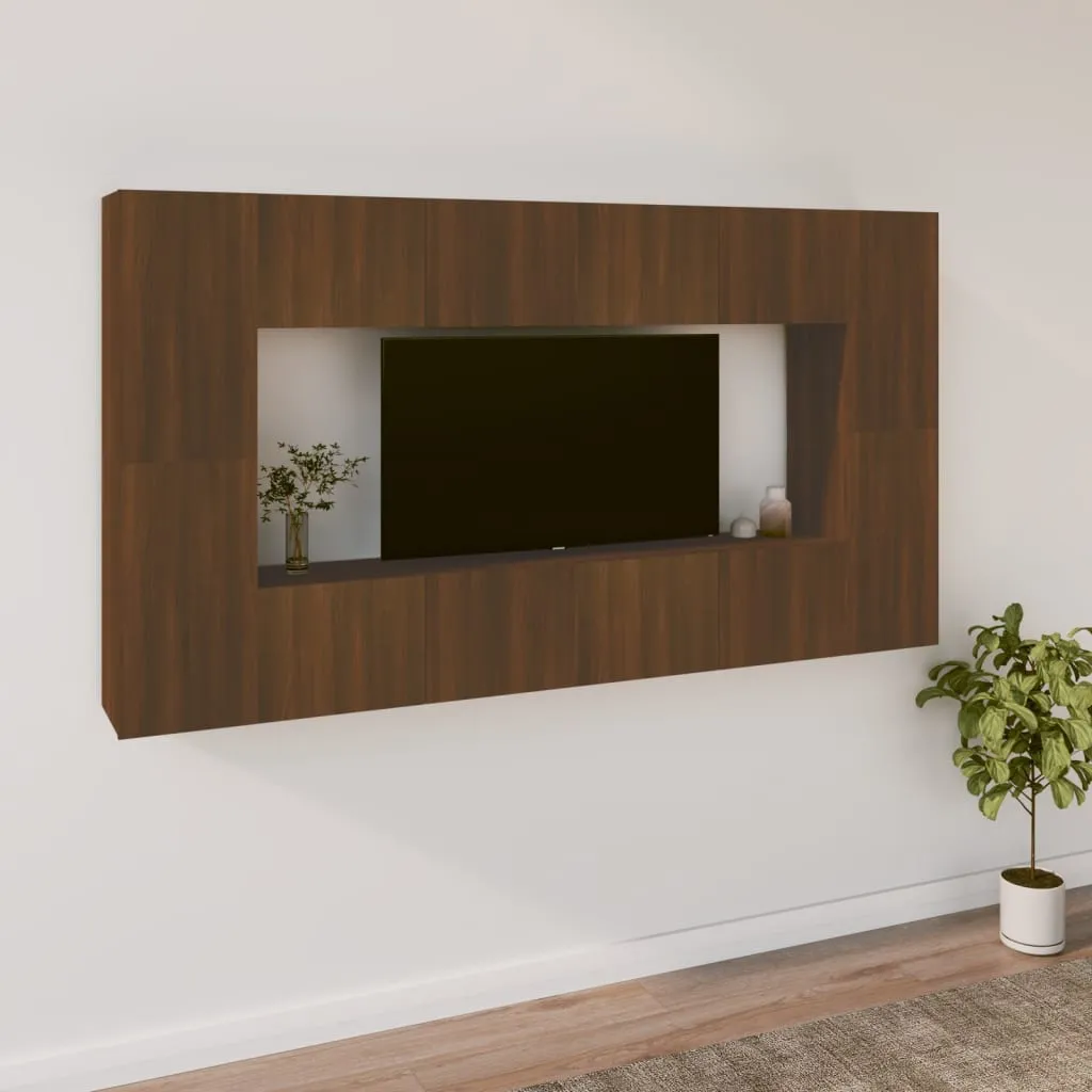 vidaXL Set Mobili Porta TV 8pz Rovere Marrone in Legno Multistrato