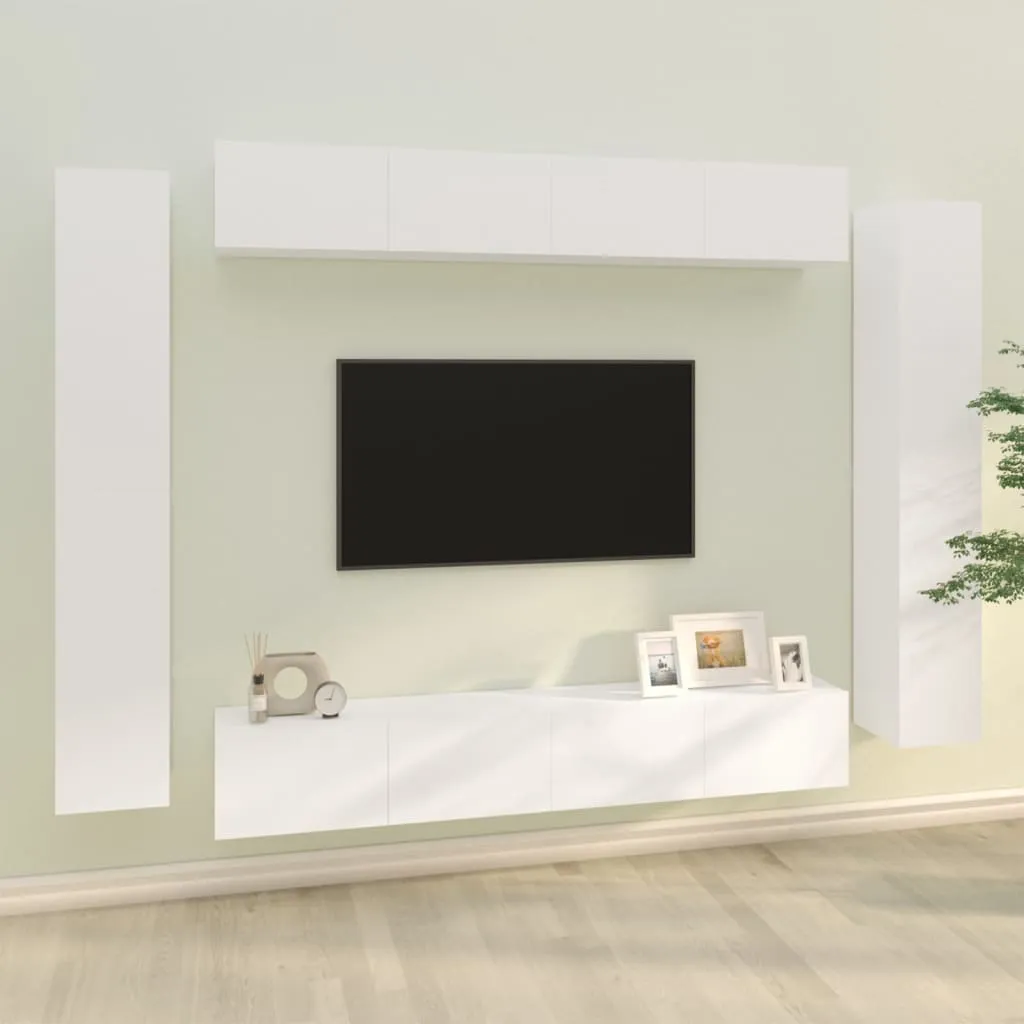 vidaXL Set Mobili Porta TV 8pz Bianco in Legno Multistrato