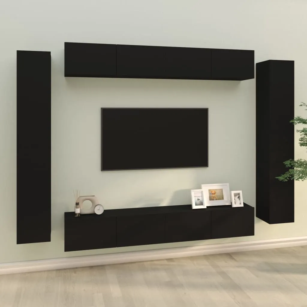 vidaXL Set Mobili Porta TV 8pz Nero in Legno Multistrato