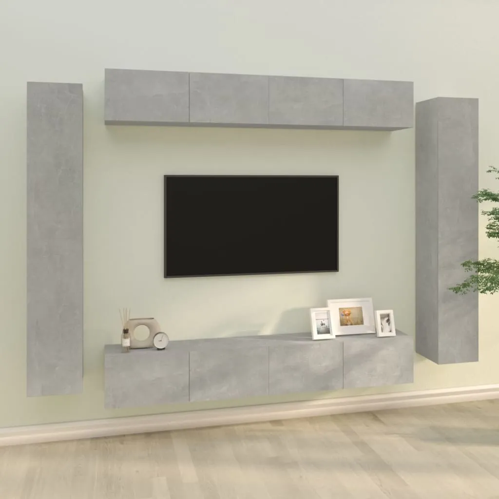 vidaXL Set Mobili Porta TV 8pz Grigio Cemento in Legno Multistrato