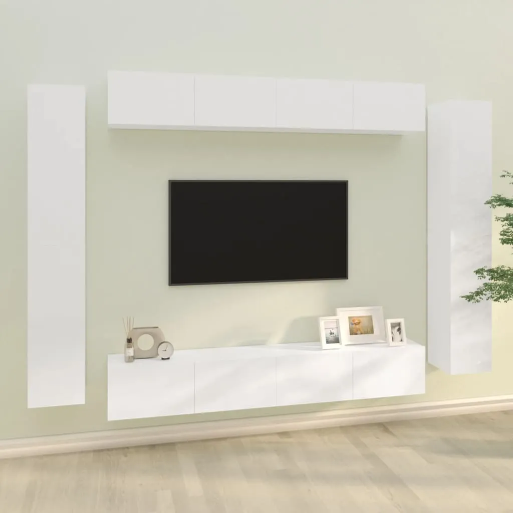 vidaXL Set Mobili Porta TV 8pz Bianco Lucido in Legno Multistrato