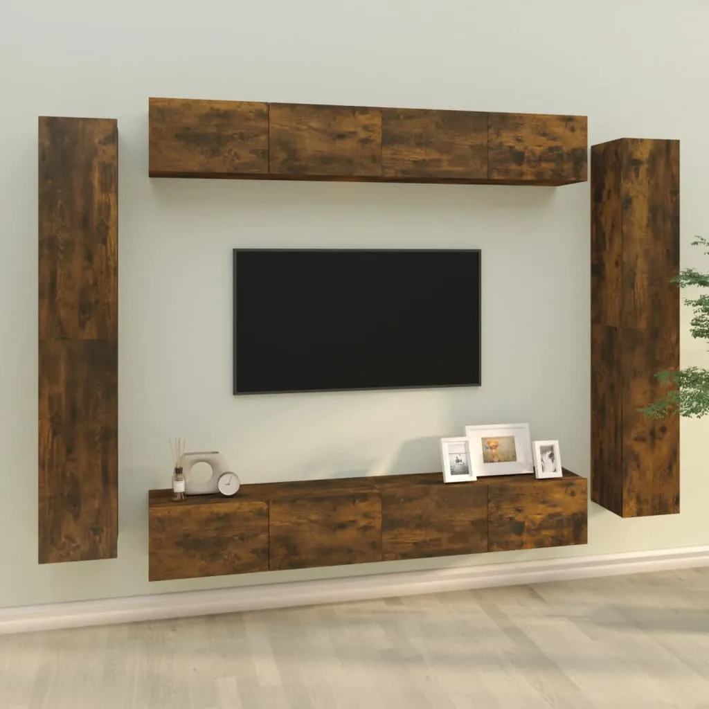 vidaXL Set Mobili Porta TV 8pz Rovere Fumo in Legno Multistrato