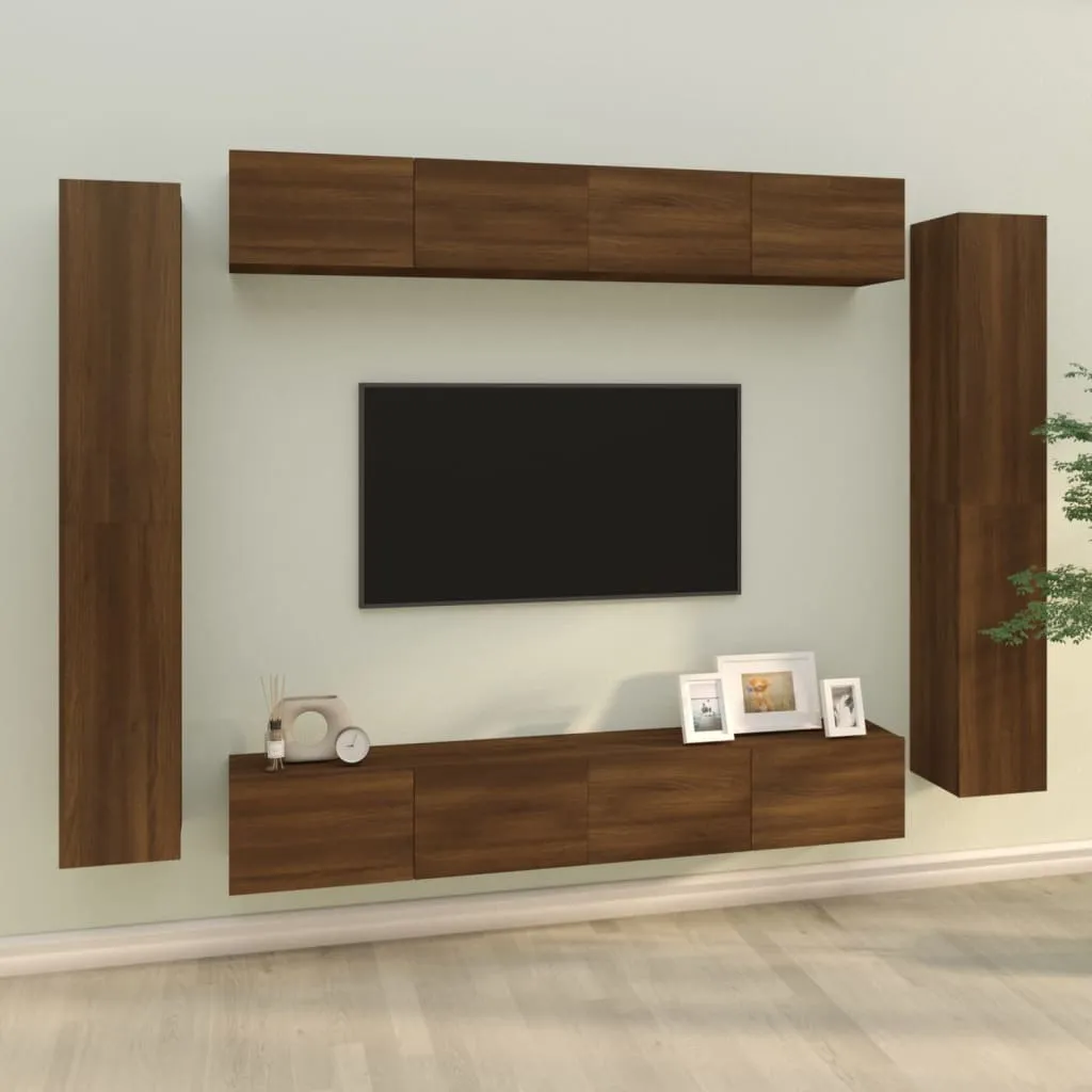 vidaXL Set Mobili Porta TV 8pz Rovere Marrone in Legno Multistrato