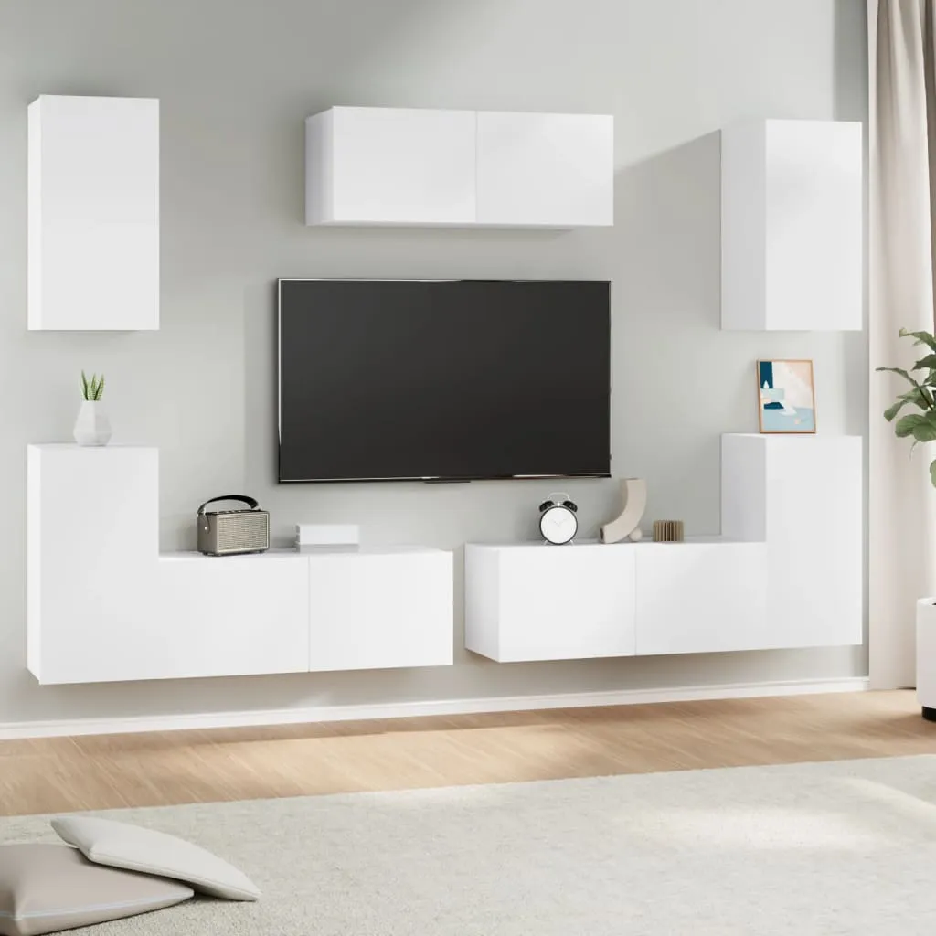 vidaXL Set di Mobili Porta TV 7 pz Bianco in Legno Multistrato