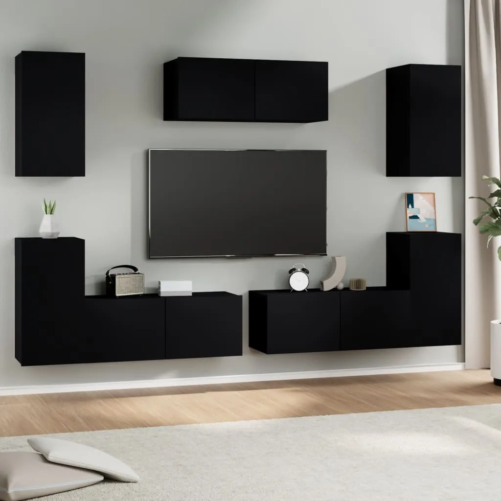 vidaXL Set di Mobili Porta TV 7 pz Nero in Legno Multistrato