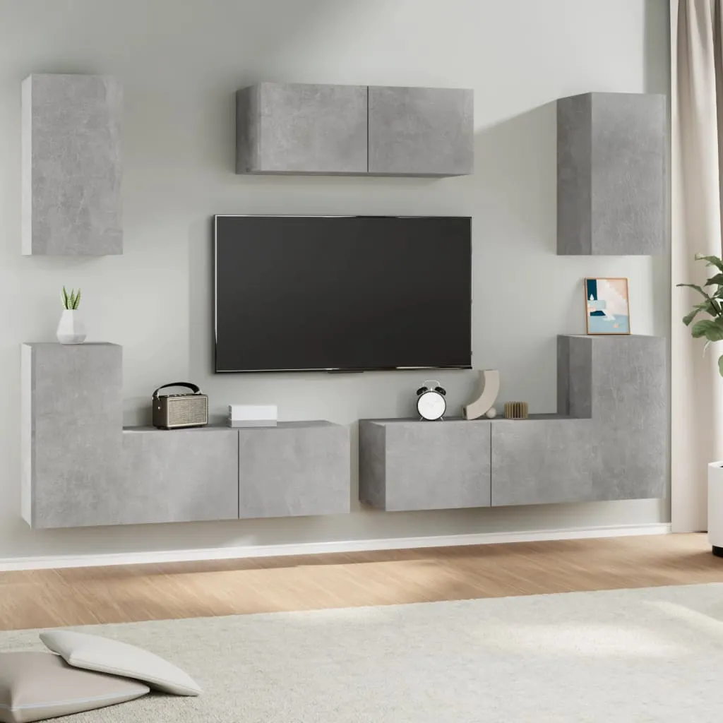 vidaXL Set di Mobili Porta TV 7 pz Grigio Cemento in Legno Multistrato