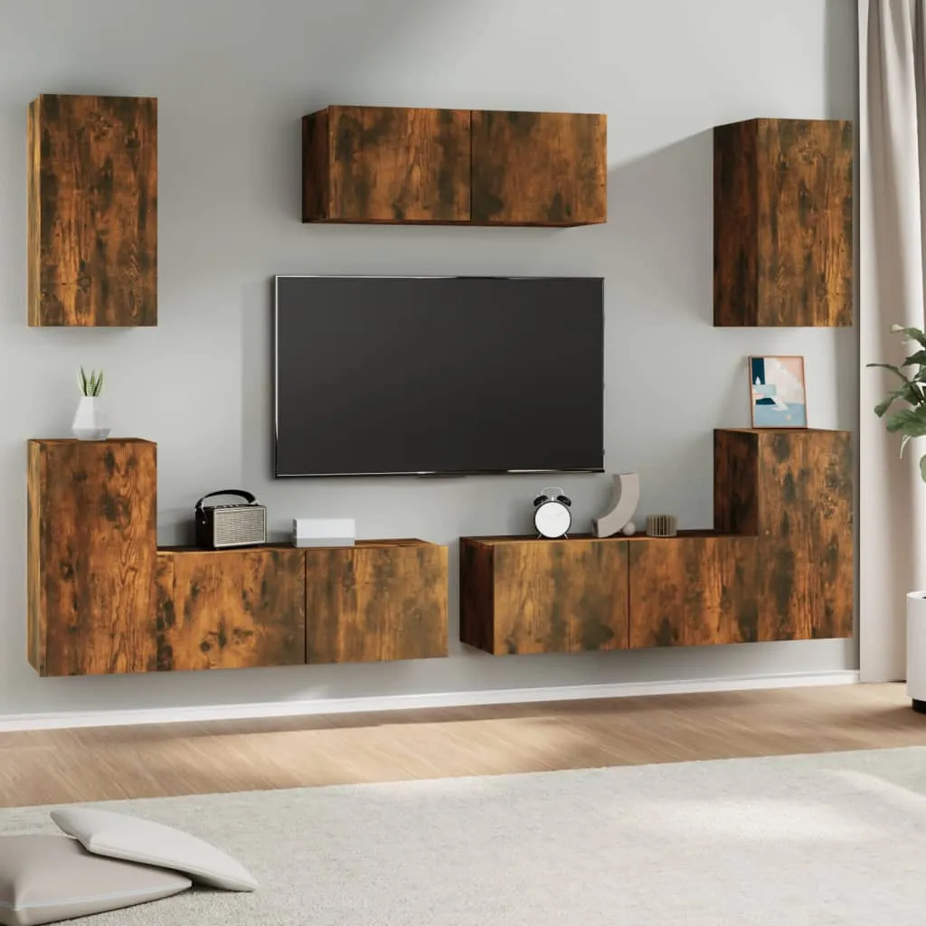 vidaXL Set di Mobili Porta TV 7 pz Rovere Fumo in Legno Multistrato