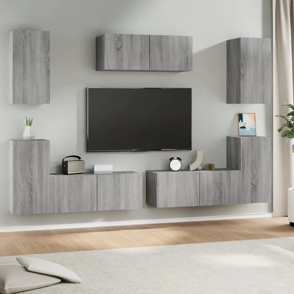 vidaXL Set di Mobili Porta TV 7 pz Grigio Sonoma in Legno Multistrato