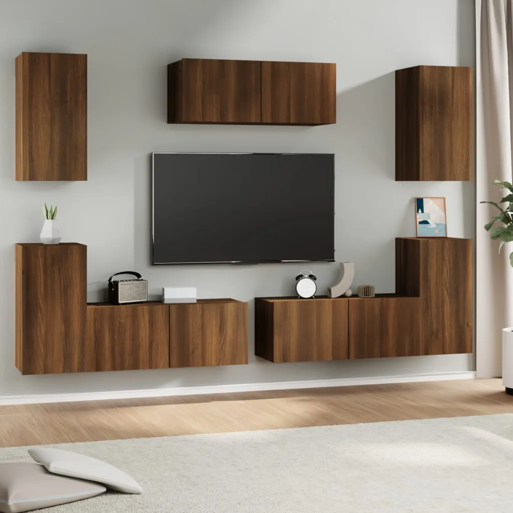 vidaXL Set Mobili Porta TV 7 pz Rovere Marrone in Legno Multistrato