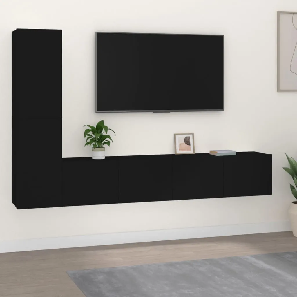 vidaXL Set Mobili Porta TV 4 pz Nero in Legno Multistrato