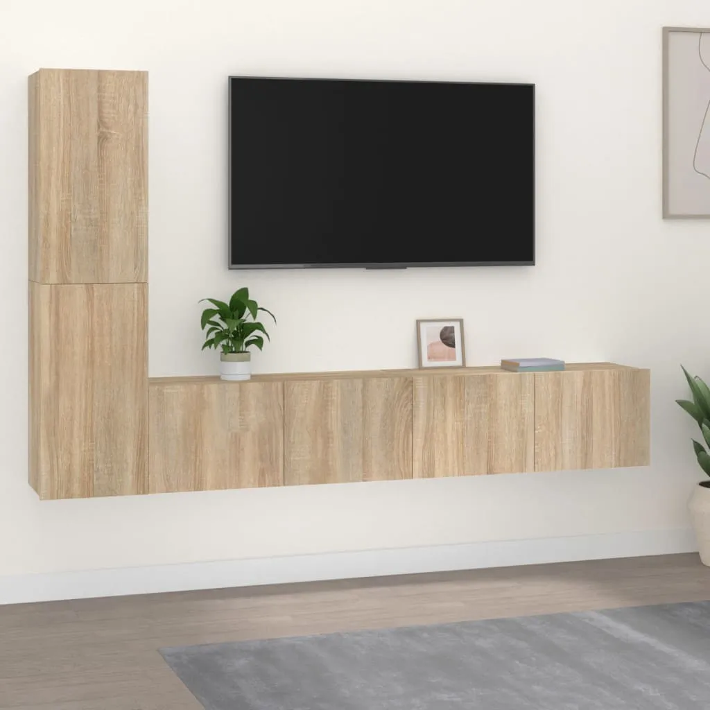 vidaXL Set di Mobili Porta TV 4 pz Rovere Sonoma in Legno Multistrato