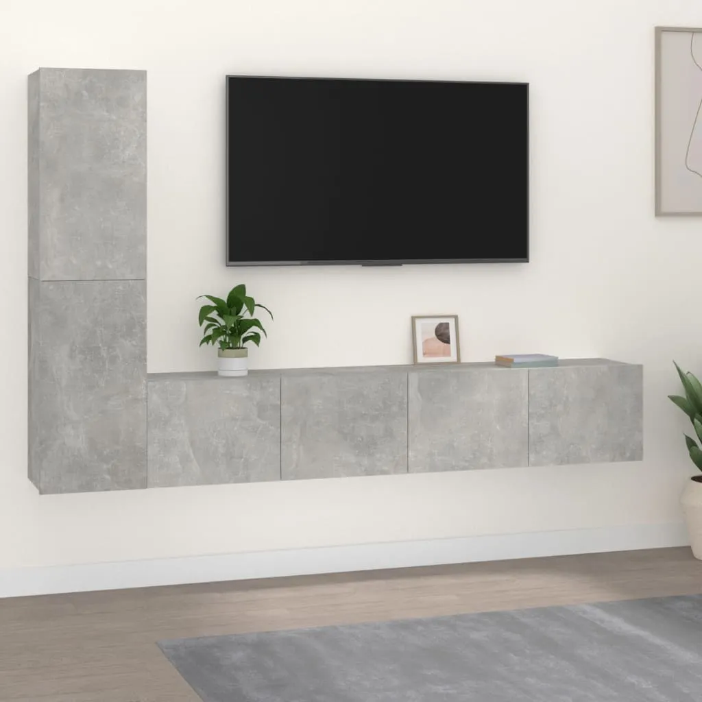 vidaXL Set di Mobili Porta TV 4 pz Grigio Cemento in Legno Multistrato