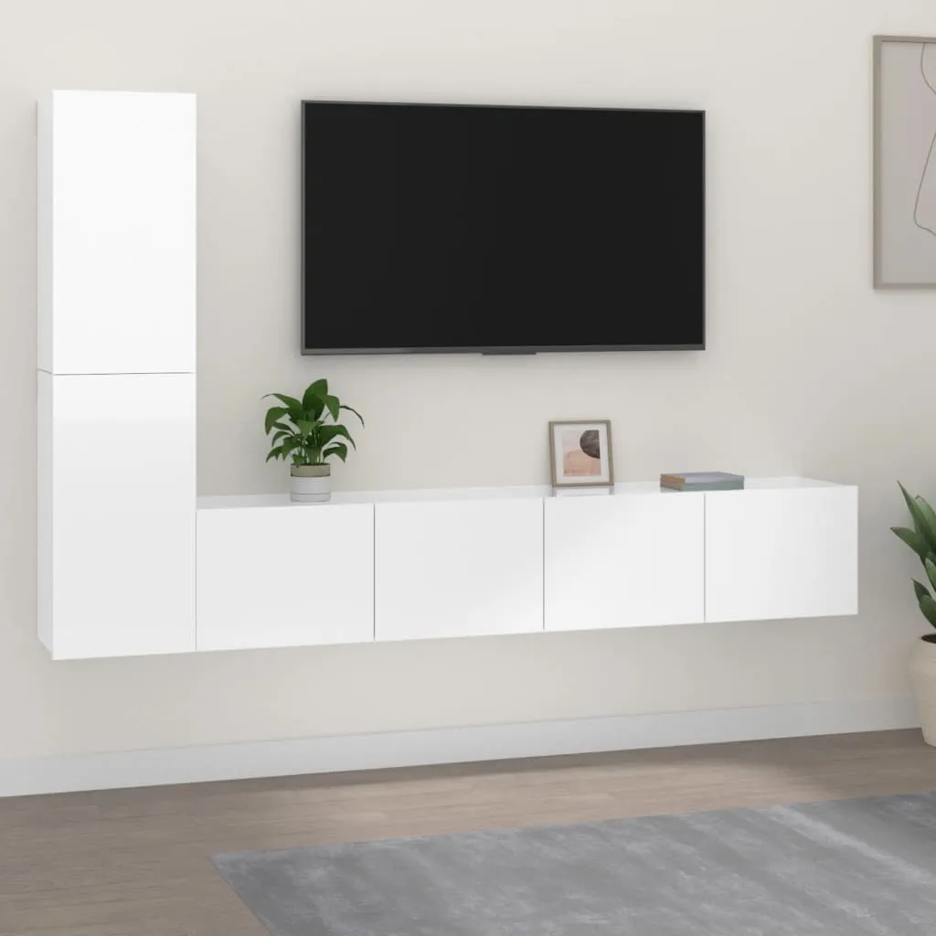 vidaXL Set di Mobili Porta TV 4 pz Bianco Lucido in Legno Multistrato