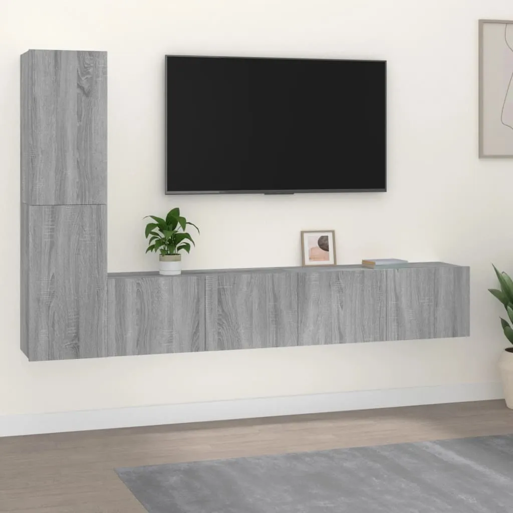 vidaXL Set di Mobili Porta TV 4 pz Grigio Sonoma in Legno Multistrato