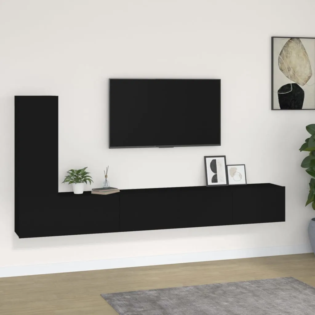 vidaXL Set Mobili Porta TV 3 pz Nero in Legno Multistrato