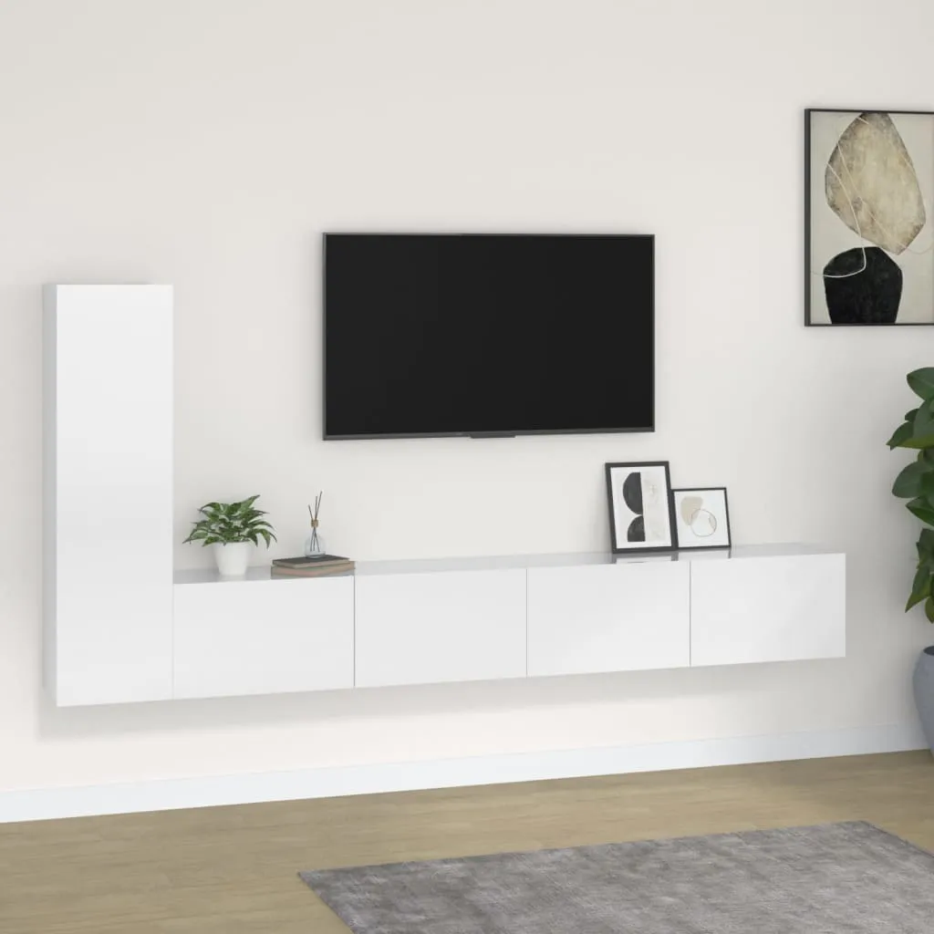 vidaXL Set Mobili Porta TV 3 pz Bianco Lucido in Legno Multistrato