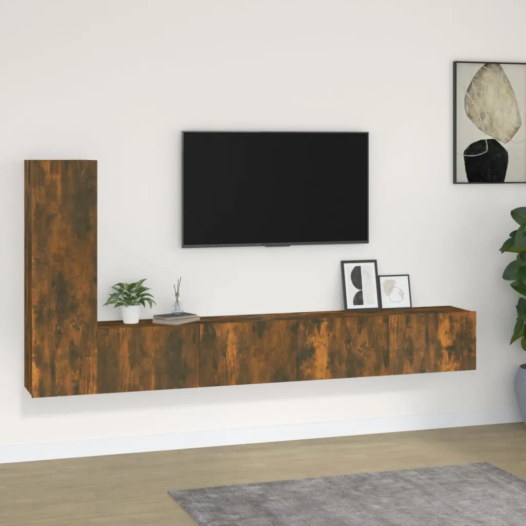 vidaXL Set Mobili Porta TV 3 pz Rovere Fumo in Legno Multistrato