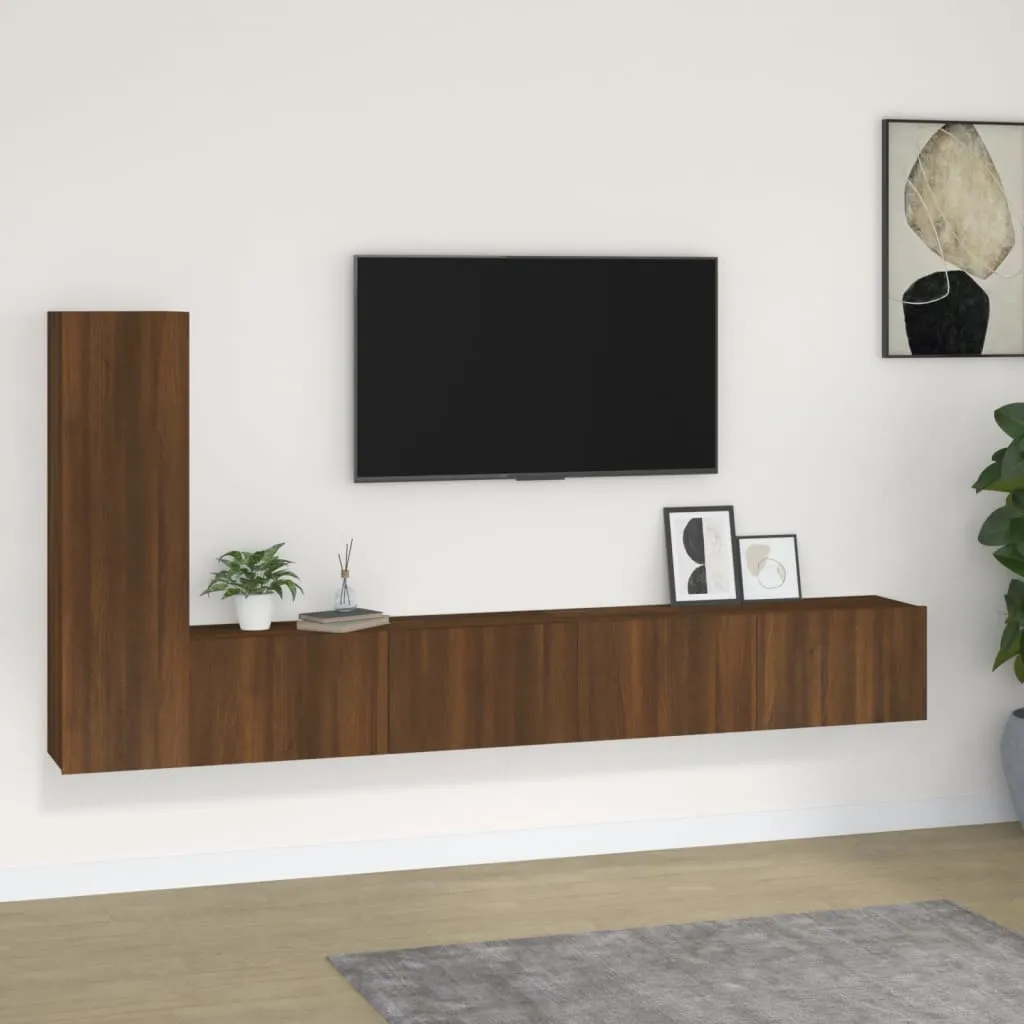 vidaXL Set Mobili Porta TV 3 pz Rovere Marrone in Legno Multistrato