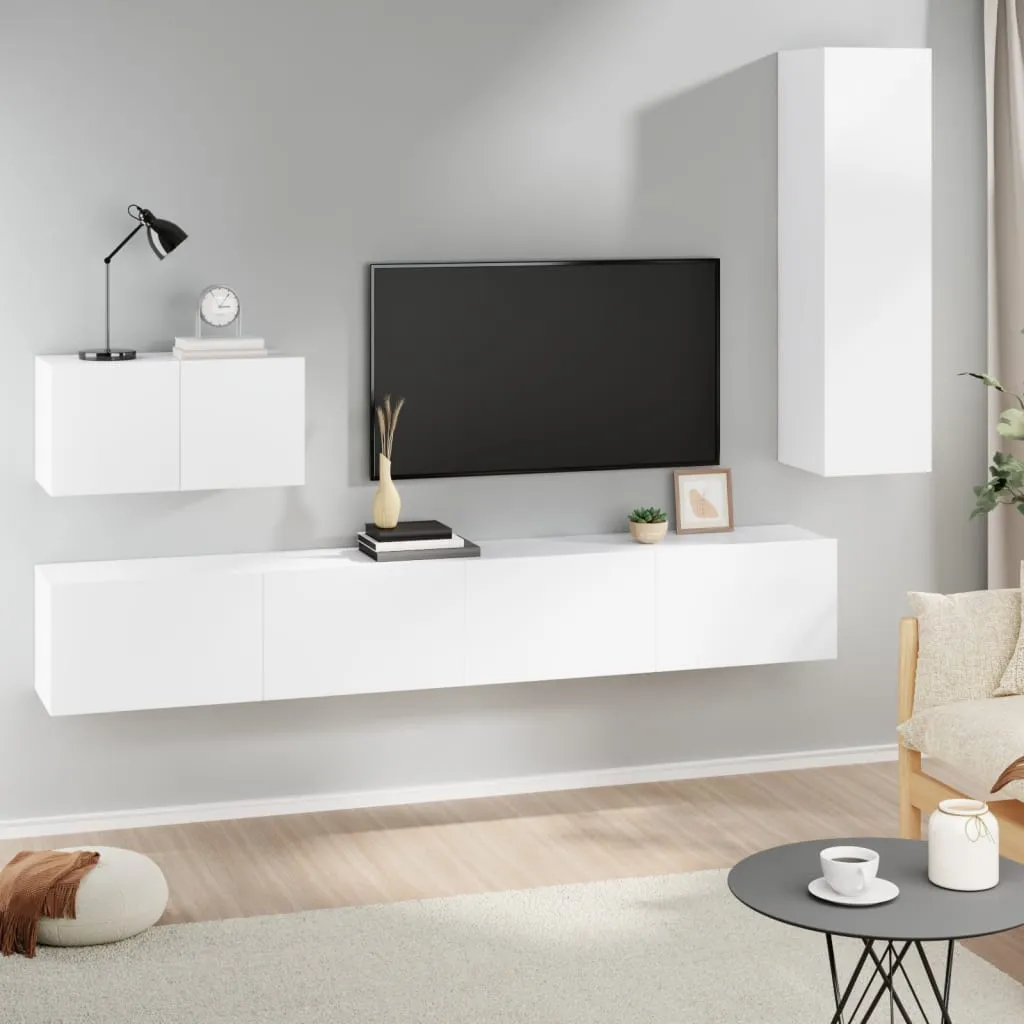 vidaXL Set di Mobili Porta TV 4 pz Bianco in Legno Multistrato