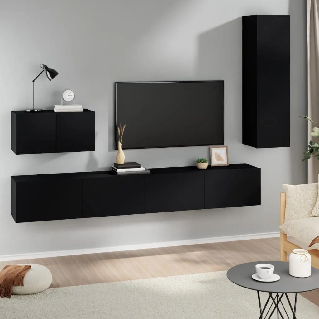 vidaXL Set Mobili Porta TV 4 pz Nero in Legno Multistrato