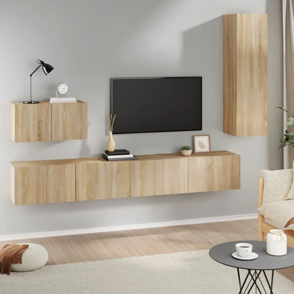 vidaXL Set di Mobili Porta TV 4 pz Rovere Sonoma in Legno Multistrato