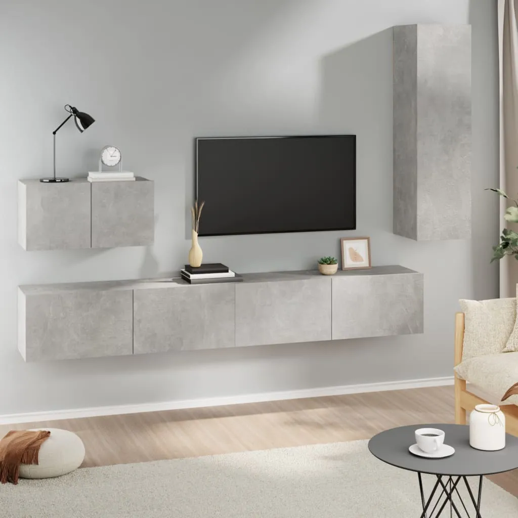 vidaXL Set di Mobili Porta TV 4 pz Grigio Cemento in Legno Multistrato