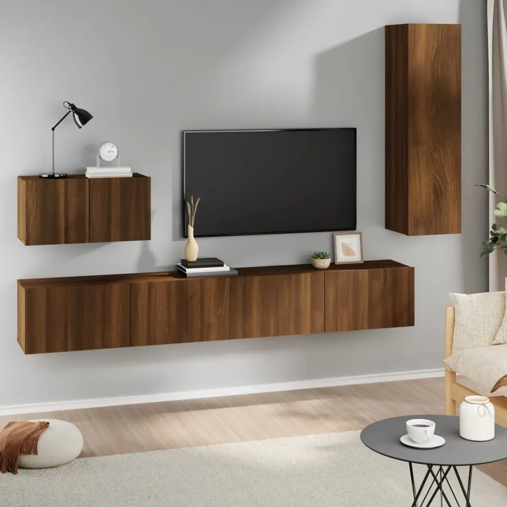 Set Mobili Porta TV 4 pz Rovere Marrone in Legno Multistrato