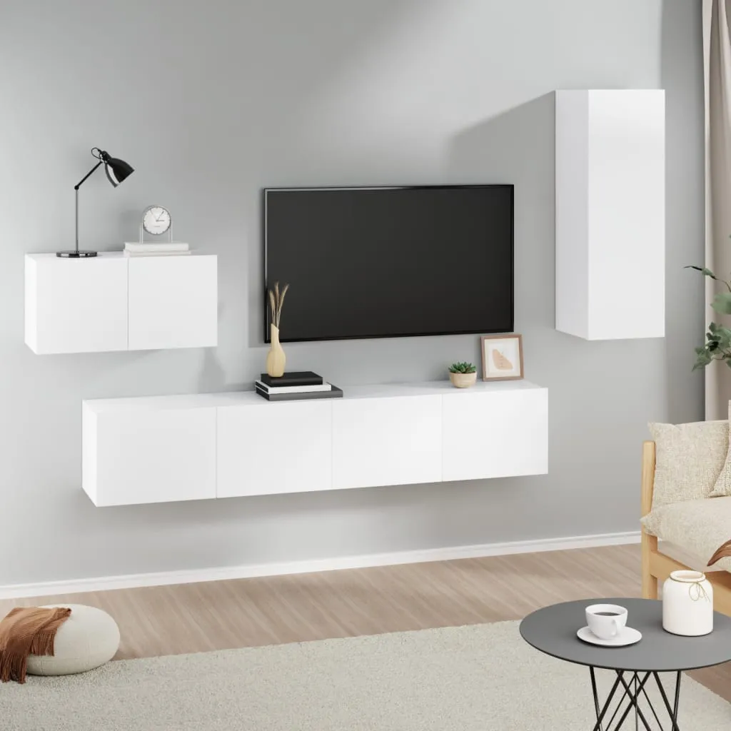 vidaXL Set di Mobili Porta TV 4 pz Bianco in Legno Multistrato