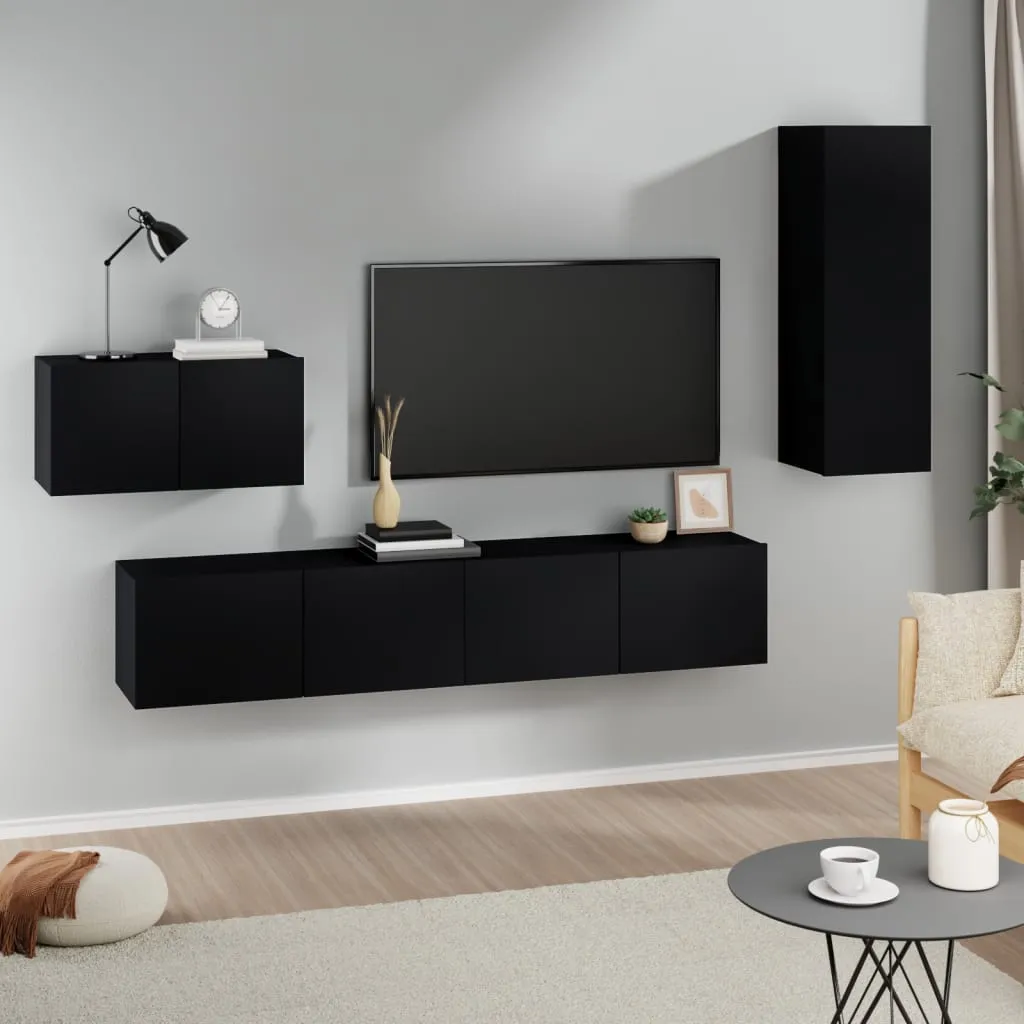 vidaXL Set Mobili Porta TV 4 pz Nero in Legno Multistrato