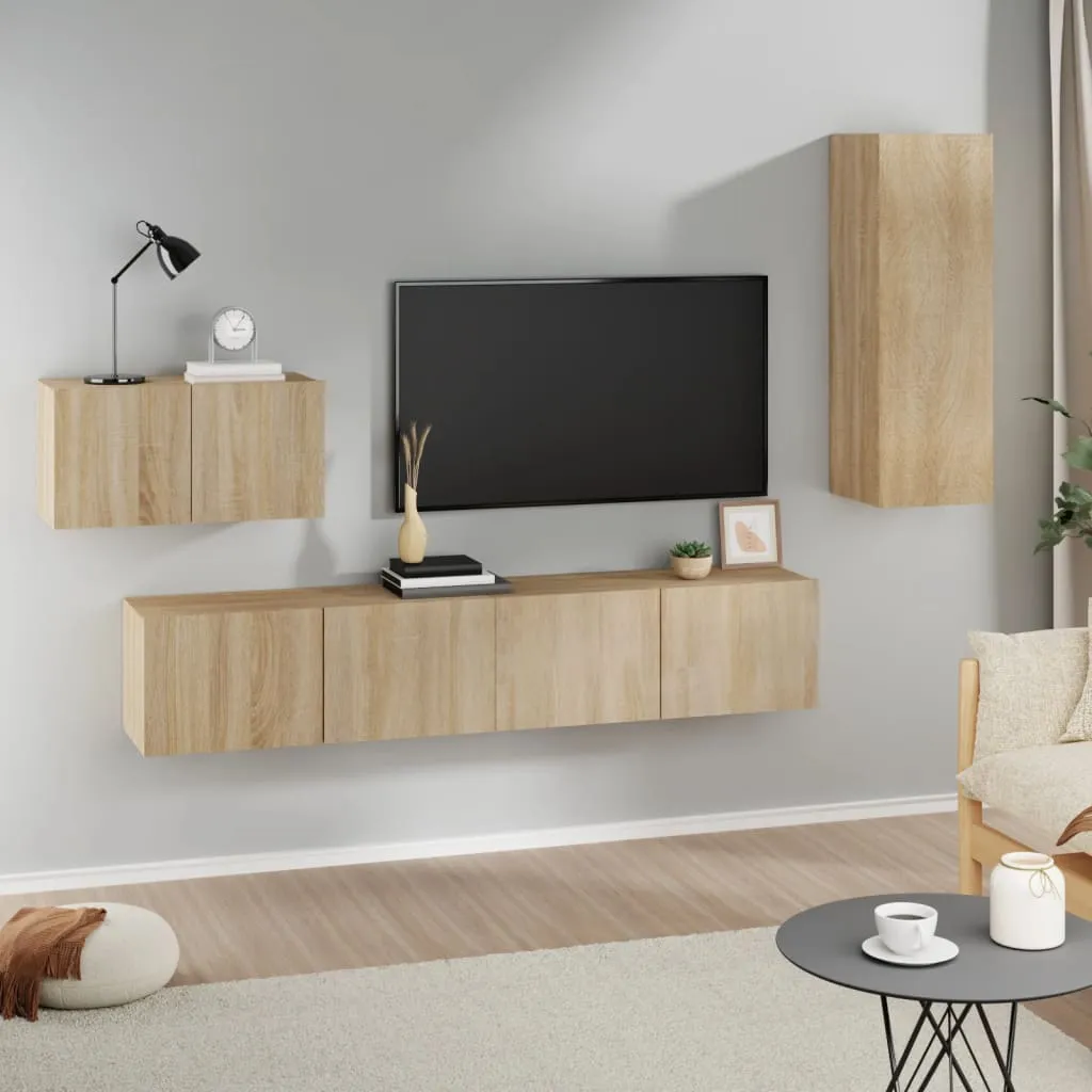 vidaXL Set di Mobili Porta TV 4 pz Rovere Sonoma in Legno Multistrato