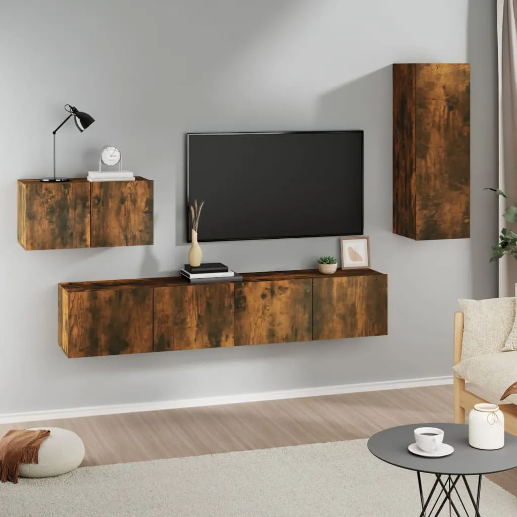 vidaXL Set di Mobili Porta TV 4 pz Rovere Fumo in Legno Multistrato