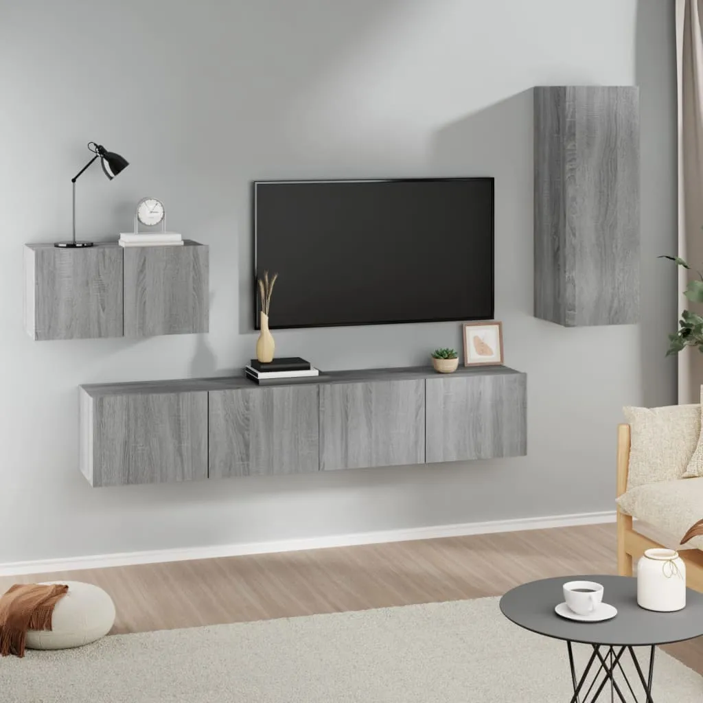 vidaXL Set di Mobili Porta TV 4 pz Grigio Sonoma in Legno Multistrato