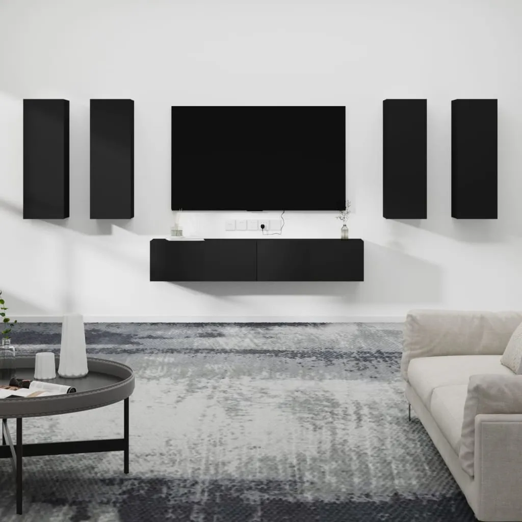 vidaXL Set Mobili Porta TV 6 pz Nero in Legno Multistrato