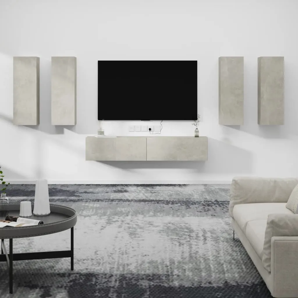 vidaXL Set di Mobili Porta TV 6 pz Grigio Cemento in Legno Multistrato