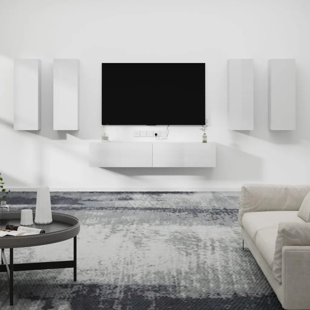 vidaXL Set di Mobili Porta TV 6 pz Bianco Lucido in Legno Multistrato