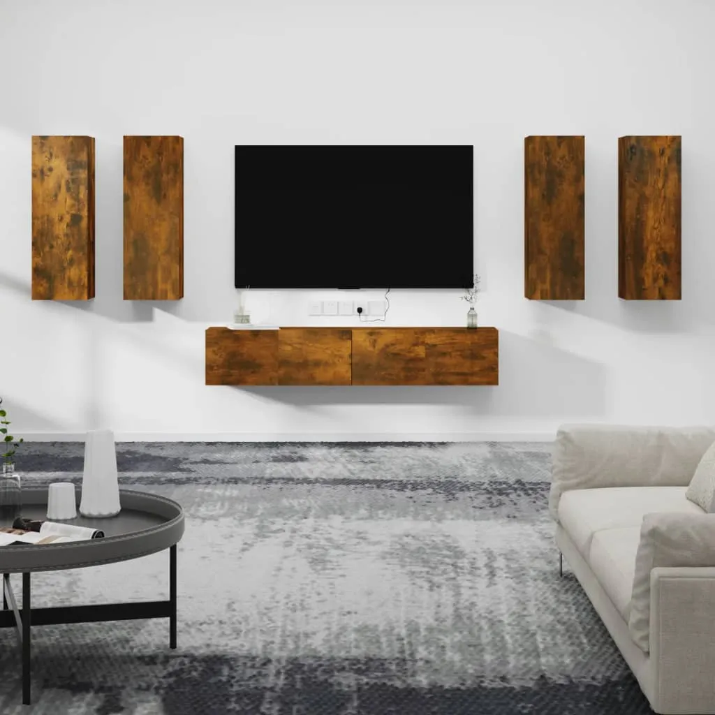 vidaXL Set di Mobili Porta TV 6 pz Rovere Fumo in Legno Multistrato