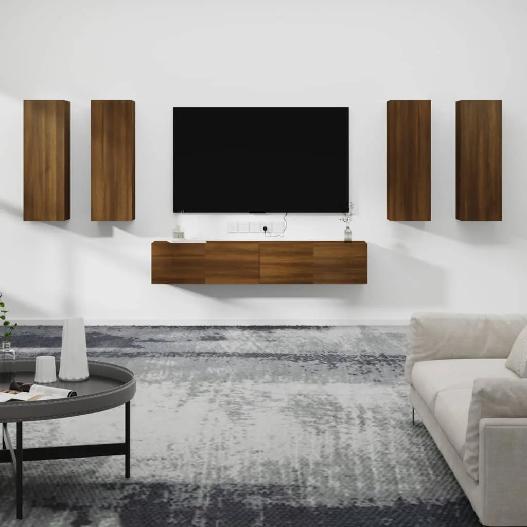 vidaXL Set Mobili Porta TV 6 pz Rovere Marrone in Legno Multistrato