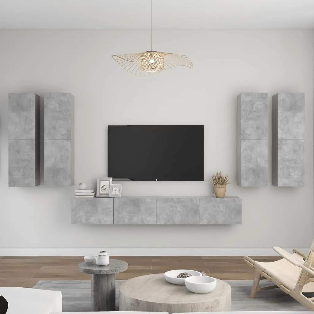 vidaXL Set di Mobili Porta TV 6 pz Grigio Cemento in Legno Multistrato