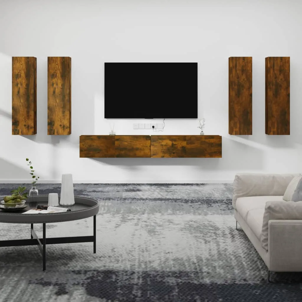 vidaXL Set di Mobili Porta TV 6 pz Rovere Fumo in Legno Multistrato