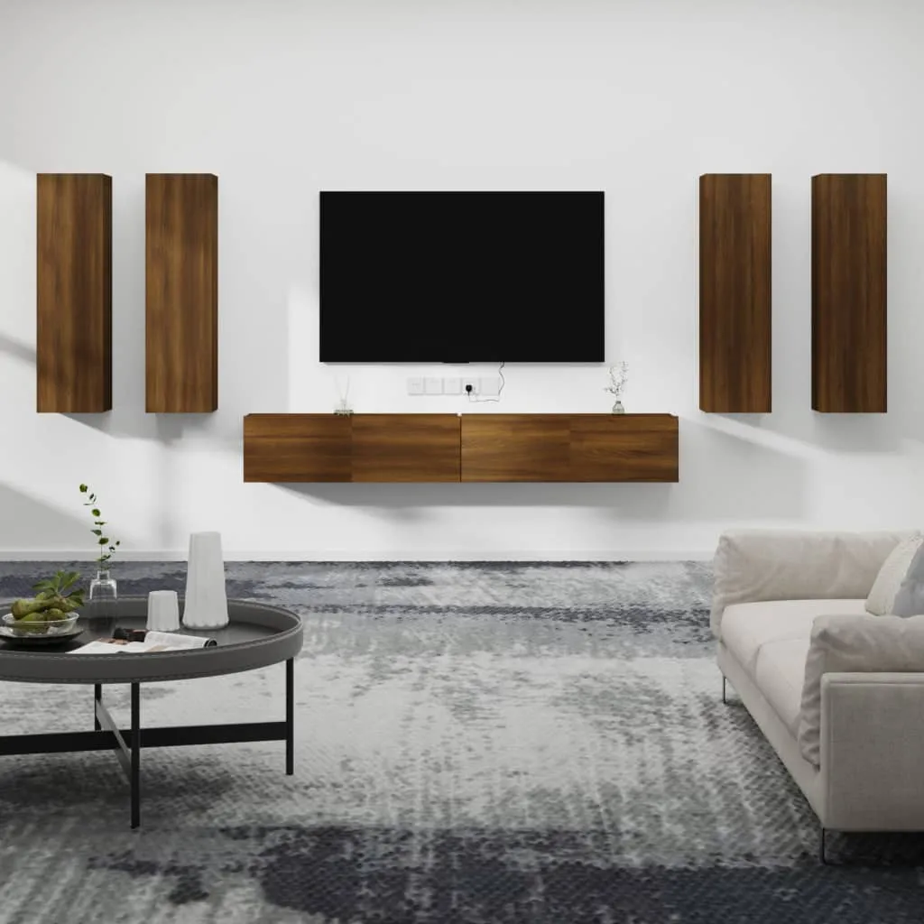 vidaXL Set Mobili Porta TV 6 pz Rovere Marrone in Legno Multistrato