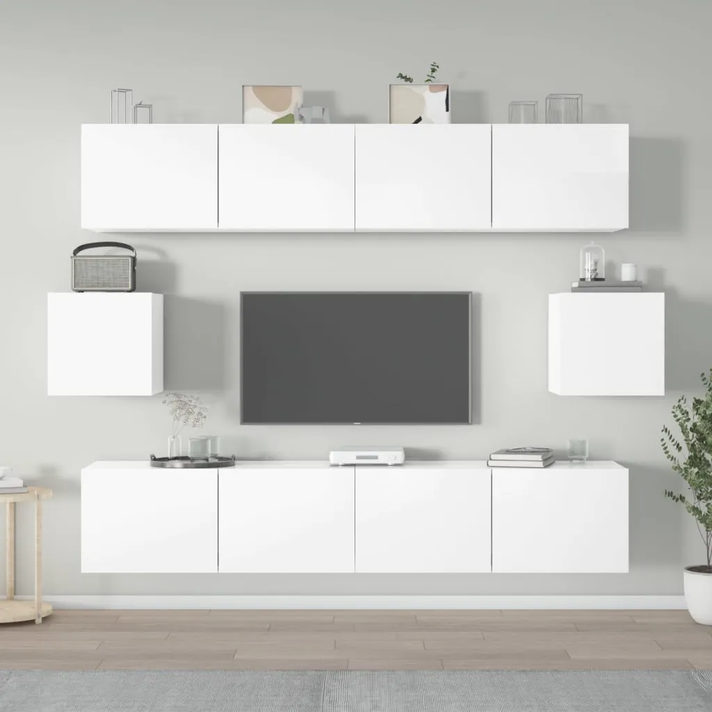 vidaXL Set di Mobili Porta TV 6 pz Bianco Lucido in Legno Multistrato